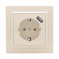 EKF Basic Минск Бежевый Розетка с/з, со шторками, 16А, с USB 1А, СП ERR16-028-200-USB фото