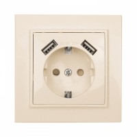 EKF Basic Минск Бежевый Розетка с/з, со шторками, 16А, с 2 USB 2,1А, СП ERR16-028-200-2USB фото