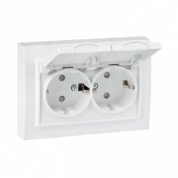 EKF Basic Минск Белый Розетка 2-ая с/з, со шторками и крышкой, 16А, IP44, СП ERR16-129-200-44 фото