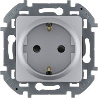 Legrand Inspiria алюминий розетка 2К+З со шторками - немецкий стандарт - 16 А - 250 В 673732 фото