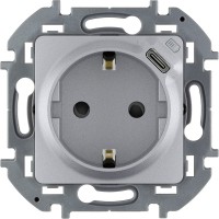 Legrand Inspiria алюминий розетка 2К+З немецкий стандарт 16А 250В со встроенным зарядным устройством USB C 1.5А 5В 673772 фото