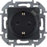 Legrand Inspiria антрацит розетка 2К+З немецкий стандарт 16А 250В со встроенным зарядным устройством USB C 1.5А 5В 673773 фото