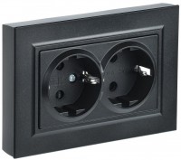 IEK Brite чёрный розетка 2 - места, с заземлением и шторками, 16А в сборе BR-R24-16-K02-F фото