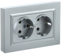 IEK Brite Base сталь розетка 2-места с заземлением, без защитных створок 16А в сборе BR-R21-16-K46-F фото