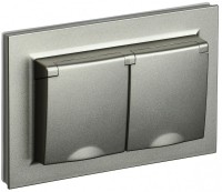 IEK Brite шампань розетка 2-местная с заземлением, с защитными шторками и крышкой 16А в сборе IP44 BR-R26-16-44-K37-F фото