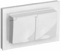 IEK Brite белый розетка 2 места, с заземлением, шторками и крышкой, 16А в сборе IP44 BR-R26-16-44-K01-F фото