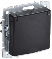IEK Brite Base чёрный розетка 1-м с заземлением, с защитными шторками и крышкой 16А IP20 BR-R16-16-K02 фото