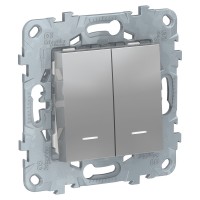 Unica New алюминий выключатель 2-клавишный, 2 модуля, с подсветкой, 2 х сх. 1а NU521130N фото