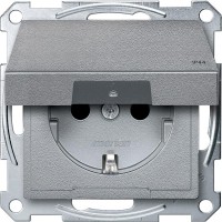 Schneider Electric Merten SM Алюминий Розетка с/з с защитными шторками с крышкой,с упл.кольц,IP44,безвинт. зажим MTN2314-0460 фото