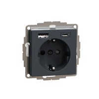 Schneider Electric MERTEN SM Антрацит Розетка силовая 16 A с зарядкой USB A+C 3 A MTN2367-0414 фото