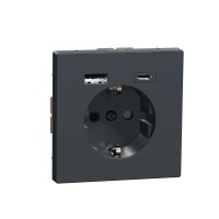 Schneider Electric MERTEN D-Life Антрацит Розетка силовая 16 A с зарядкой USB A+C 3 A MTN2367-6034 фото