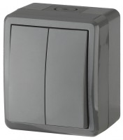 ЭРА 11-1404-03 Эксперт серый выключатель 2-клавишный открытой установки  IP54 Б0020676 фото