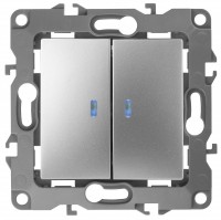 ЭРА 12-1105-03 выключатель двойной с подсветкой, 10АХ-250В, IP20, 12, Алюминий Б0014659 фото
