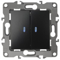 ЭРА 12-1105-05 выключатель двойной с подсветкой, 10АХ-250В, IP20, 12, антрацит Б0014661 фото