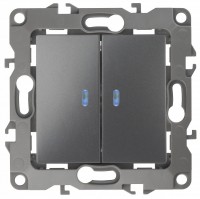 ЭРА 12-1105-12 выключатель двойной с подсветкой, 10АХ-250В, IP20, 12, графит Б0019291 фото