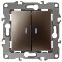 ЭРА 12-1105-13 выключатель двойной с подсветкой, 10АХ-250В, IP20, 12, брона Б0019292 фото