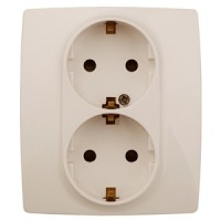 ЭРА 12-2104-02 розетка 2X2P+E Schuko со шторками, 16A-250В, IP20, 12, слоновая кость Б0014700 фото