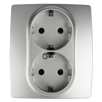 ЭРА 12-2104-03 розетка 2X2P+E Schuko со шторками, 16A-250В, IP20, 12, Алюминий Б0014701 фото