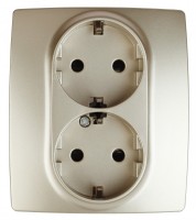 ЭРА 12-2104-04 розетка 2X2P+E Schuko со шторками, 16A-250В, IP20, 12, шампань Б0014702 фото