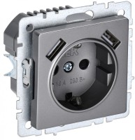 IEK Brite Base сталь розетка с заземлением и шторками, 16А с USB A+A 3,1А BR-R14-16-U21-D31-K46 фото
