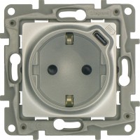 Legrand Etika алюминий  розетка с заземлением, со шт. 16А 250В с USB тип C 1500мА 7,5Вт безвинтовые зажимы 672488 фото