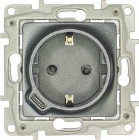 Legrand Etika антрацит  розетка с заземлением, со шт. 16А 250В с USB тип C 1500мА 7,5Вт безвинтовые зажимы 672688 фото