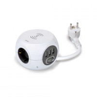 Simon Brico Белый Удлинитель COMBIBALL на 3 розетки Schuko, 3xUSB, Qi, выключатель, кабель 1.4м BM516302 фото