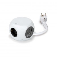 Simon Brico Белый Удлинитель COMBIBALL на 3 розетки Schuko, 3xUSB, выключатель, кабель 1.4м BM516301 фото
