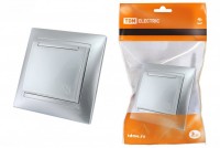 TDM Розетка 2П+З 16А 250В IP44 с защ. шт. с крышкой серебр. металлик 