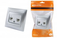 TDM Розетка телефонная RJ11 + компьютерная RJ45 серебр. металлик 