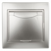 Intro 1-203-03 Розетка 2P+E Schuko с крышкой, 16А-250В, IP20, СУ, Plano, алюминий (10/100/1500) Б0030062 фото