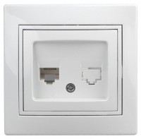 Intro 1-302-01 Розетка телефонная RJ11, IP20, СУ, Plano, белый (10/200/2400) Б0027619 фото