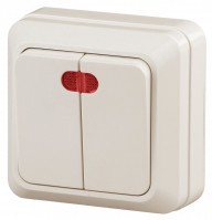 Intro 2-105-02 Выключатель двойной с подсветкой, 10А-250В, IP20, ОУ, Quadro, сл.кость (10/200/3600) Б0027644 фото