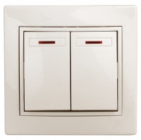 Intro 1-105-02 Выключатель двойной с подсветкой, 10А-250В, IP20, СУ, Plano, сл.кость (10/200/2400) Б0027604 фото
