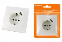 TDM Розетка 2П+З с защ. шт. 16А 250В + USB порт 2,1А 5В белая 