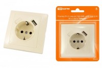 TDM Розетка 2П+З с защ. шт. 16А 250В + USB порт 2,1А 5В сл. кость 