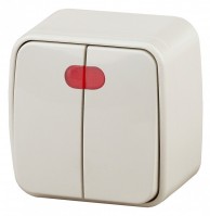 Intro 3-105-02 Выключатель двойной с подсветкой, 10А-250В, IP20, ОУ, Polo, сл.кость (18/360/4320) Б0036123 фото