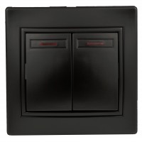 Intro 1-105-05 Выключатель двойной с подсветкой, 10А-250В, IP20, СУ, Plano, антрацит (10/200/3600) Б0044564 фото