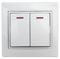 Intro 1Э-105-01 Выключатель двойной с подсветкой, 10А-250В, СУ, б.л., Plano, белый (10/200/2400) Б0038826 фото