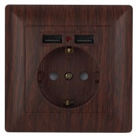 Intro 4-410-10 Розетка P+E Schuko со шторками, 16А-250В + 2хUSB, СУ, Solo, венге (10/100/2500) Б0043408 фото