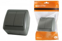 TDM Выключатель 2-кл. открытой установки IP44 10А серый 