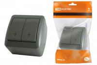 TDM Выключатель на 2 направления 2-кл. открытой установки IP44 10А серый 