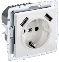 IEK Brite Base белый розетка с заземлением и шторками, 16А с USB A+A 2,1А BR-R14-16-U21-D21-K01 фото