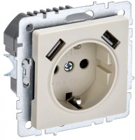 IEK Brite Base бежевый розетка с заземлением и шторками, 16А с USB A+A 2,1А BR-R14-16-U21-D21-K10 фото