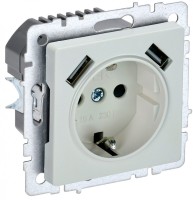 IEK Brite Base жемчуг розетка с заземлением и шторками, 16А с USB A+A 2,1А BR-R14-16-U21-D21-K36 фото