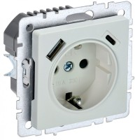 IEK Brite Base жемчуг розетка с заземлением и шторками, 16А с USB A+C 18Вт BR-R14-16-U22-018-K36 фото