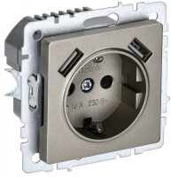IEK Brite Base шампань розетка с заземлением и шторками, 16А с USB A+A 3,1А BR-R14-16-U21-D31-K37 фото