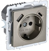 IEK Brite Base шампань розетка с заземлением и шторками, 16А с USB A+C 18Вт BR-R14-16-U22-018-K37 фото