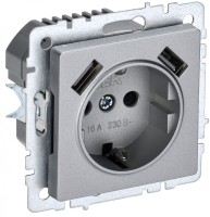 IEK Brite Base алюминий розетка с заземлением и шторками, 16А с USB A+A 3,1А BR-R14-16-U21-D31-K47 фото