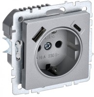 IEK Brite Base алюминий розетка с заземлением и шторками, 16А с USB A+C 18Вт BR-R14-16-U22-018-K47 фото